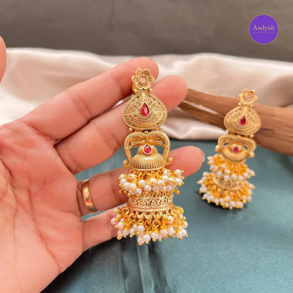 Statement Long Antique Jhumkas - Gold