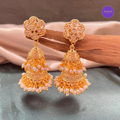 Statement Long Antique Stone Jhumkas - Gold