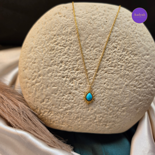 Stone Anti-Tarnish Pendant Chain - Gold