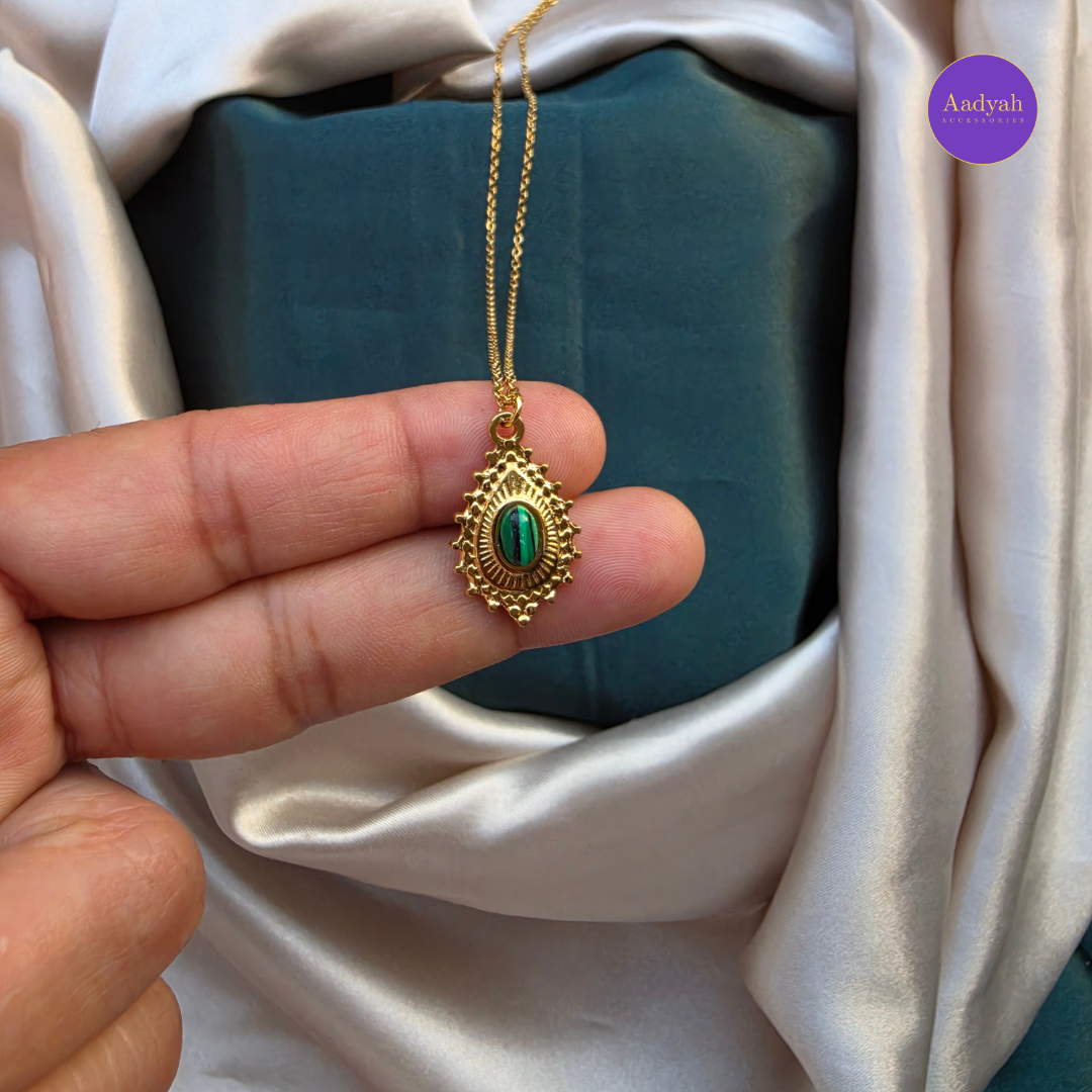 Stone Anti-Tarnish Pendant Chain - Gold