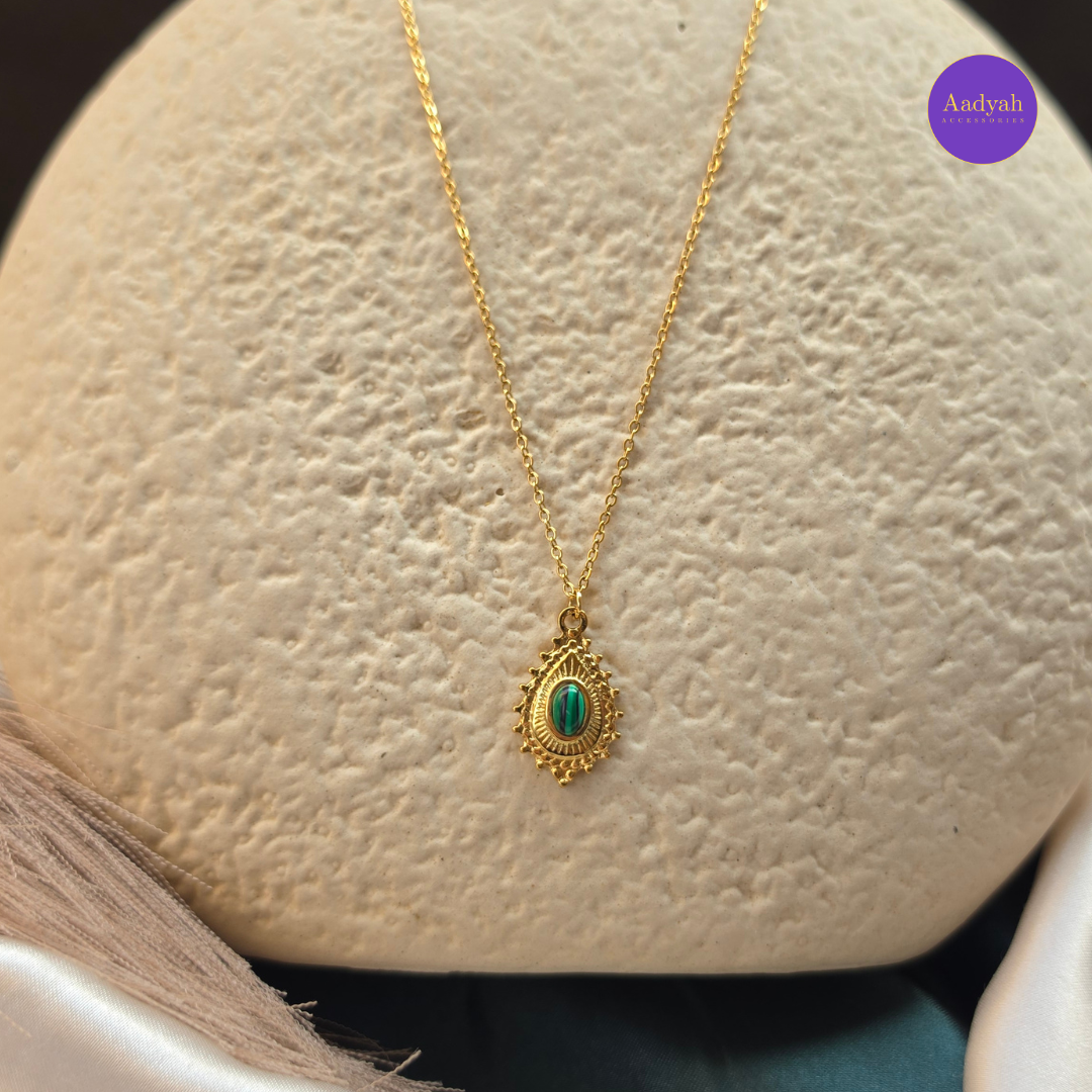 Stone Anti-Tarnish Pendant Chain - Gold