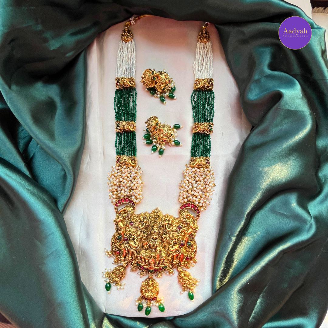 Temple Beaded Haram Set - Pearl & Green