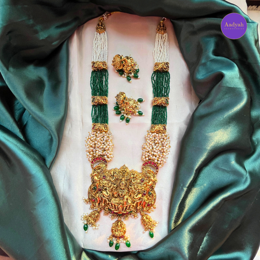 Temple Beaded Haram Set - Pearl & Green