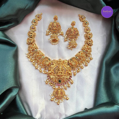 Temple Peacock- 3d Necklace Set - Gold