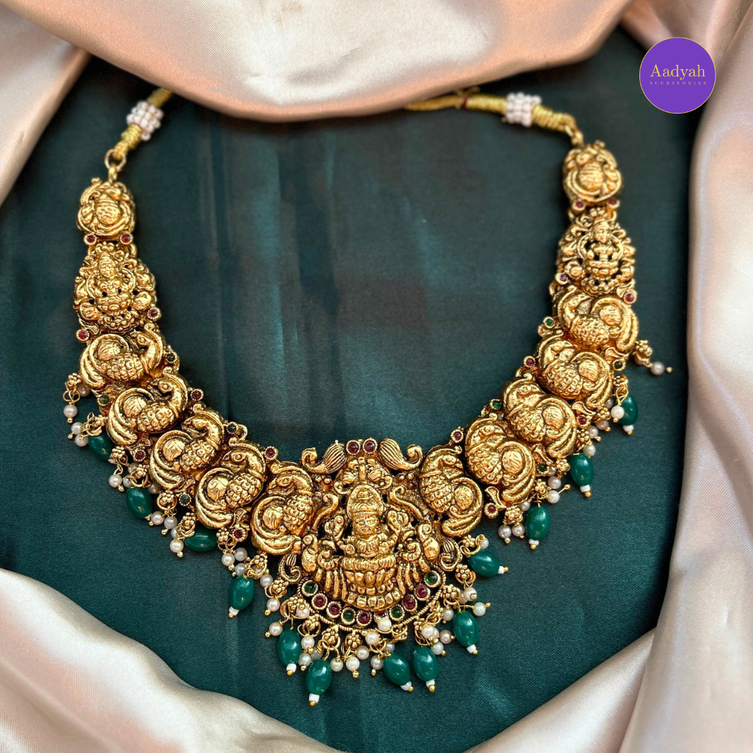 Temple Peacock Necklace Set - Green