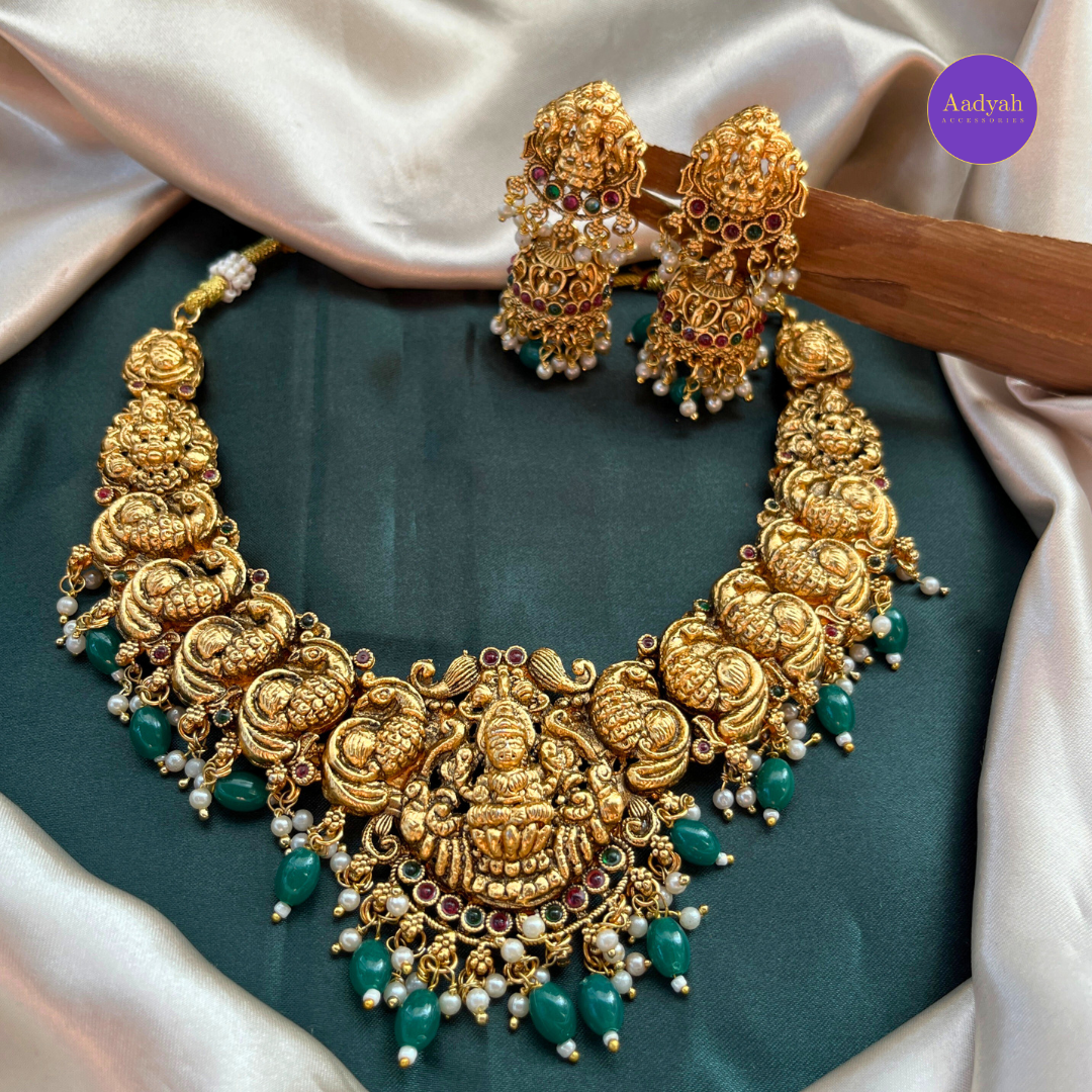 Temple Peacock Necklace Set - Green