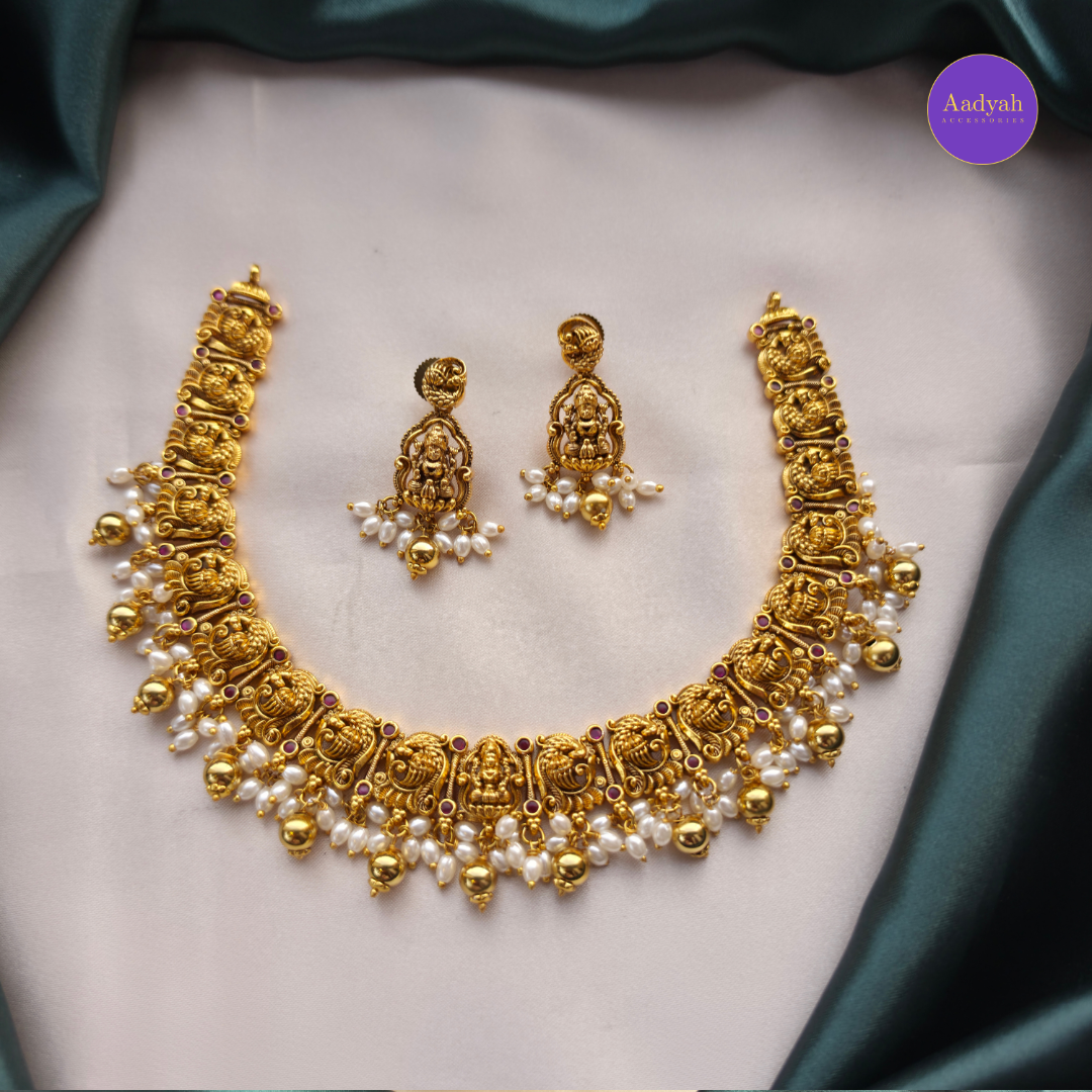 Temple Peacock Necklace Set - Matt