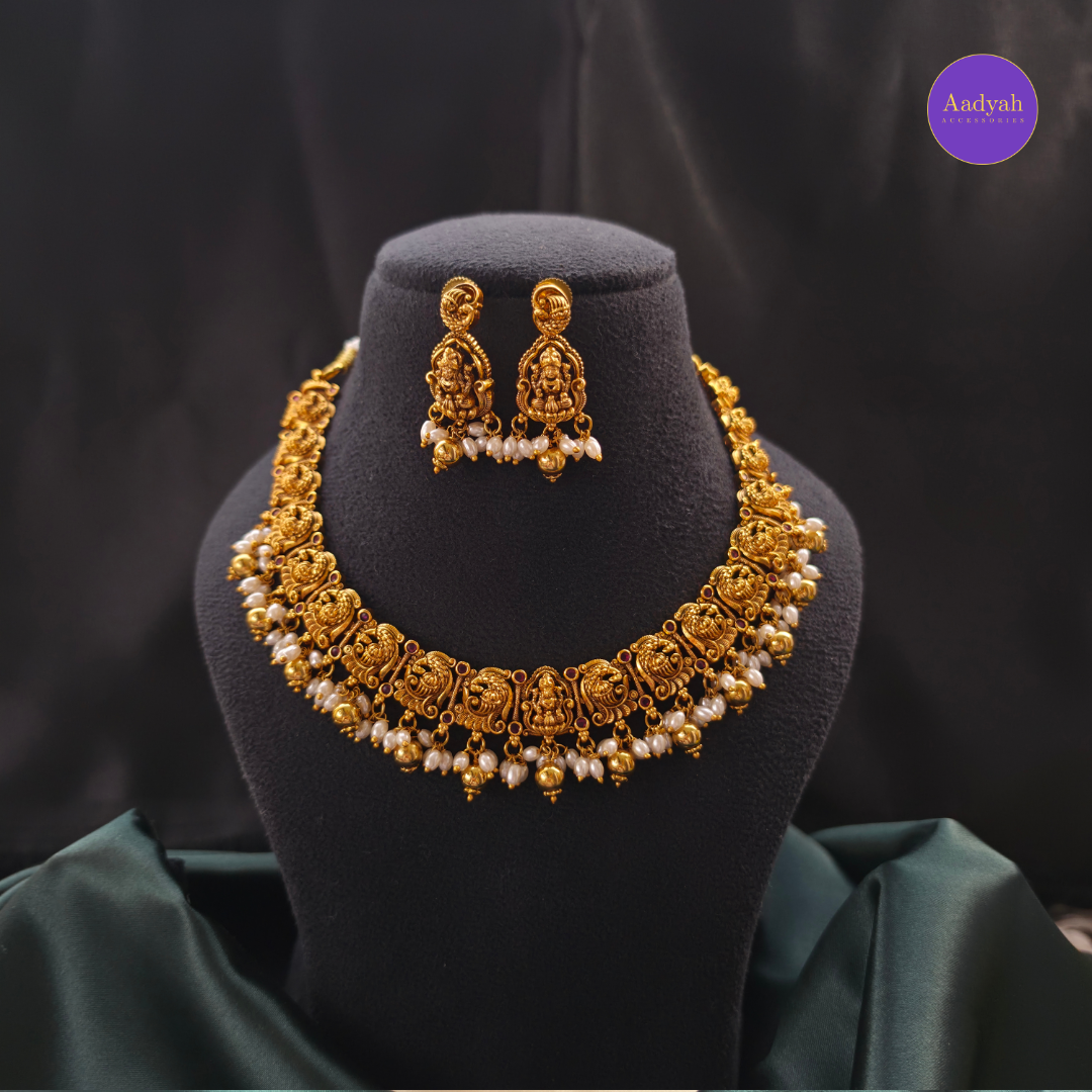 Temple Peacock Necklace Set - Matt