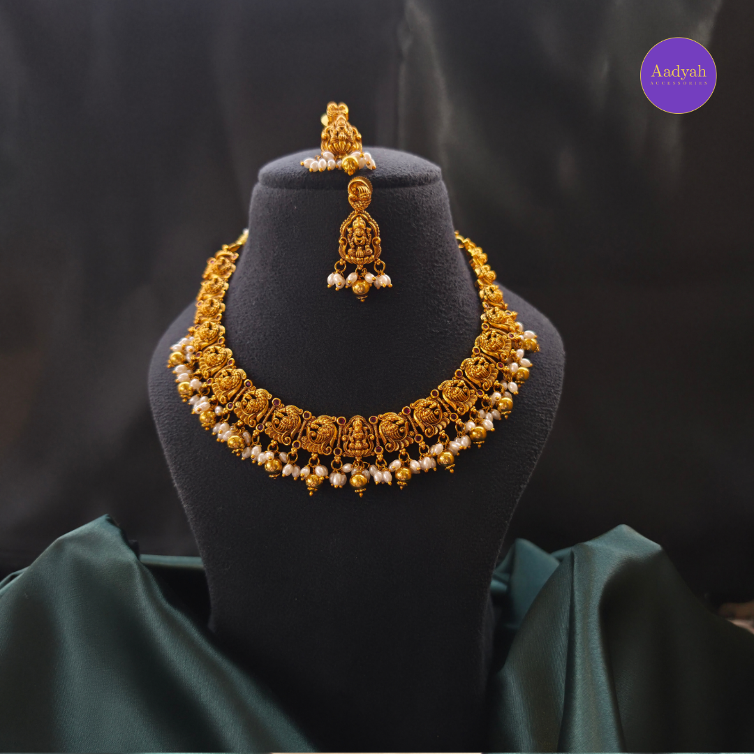 Temple Peacock Necklace Set - Matt