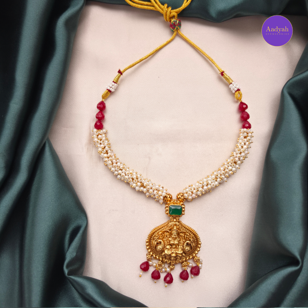 Temple Pearl Necklace Set - Ruby & Mint