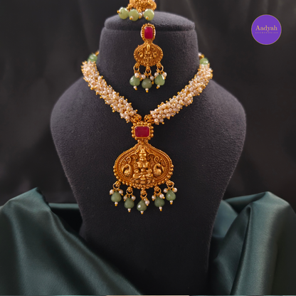 Temple Pearl Necklace Set - Ruby & Mint