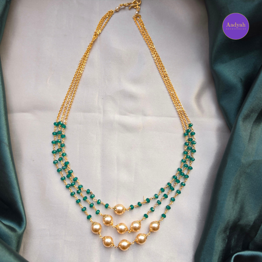 Three Layered Beaded Chain - Green & Purple