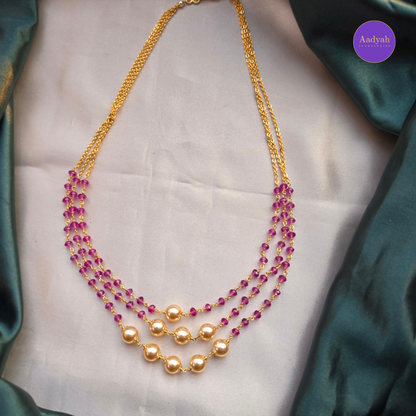 Three Layered Beaded Chain - Green & Purple