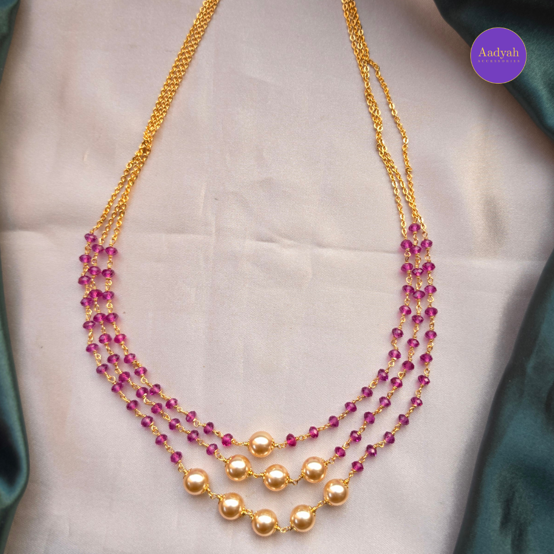 Three Layered Beaded Chain - Green & Purple