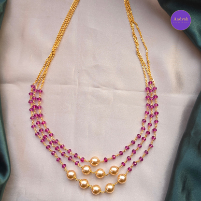 Three Layered Beaded Chain - Green & Purple