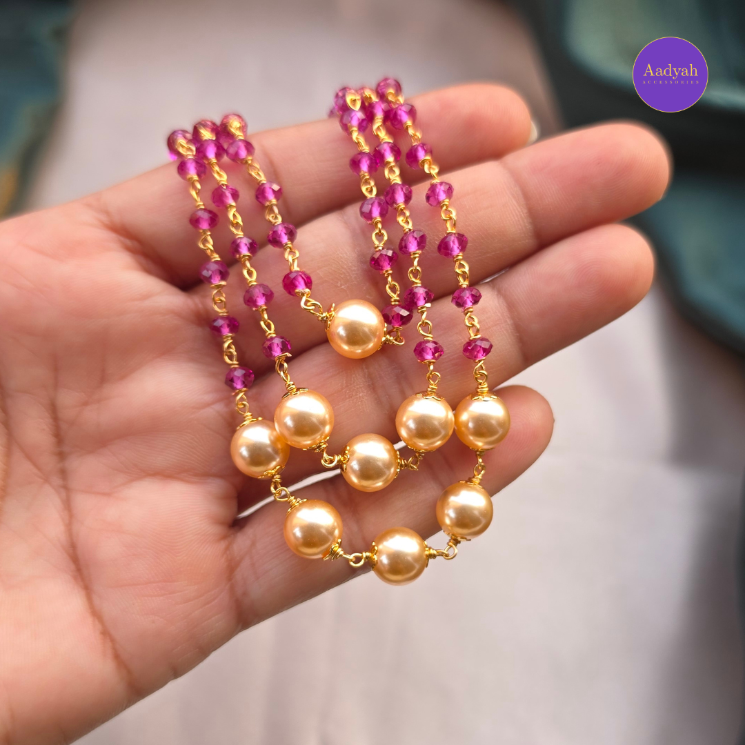 Three Layered Beaded Chain - Green & Purple