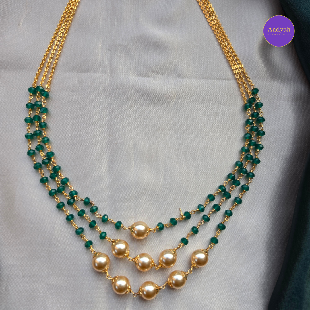 Three Layered Beaded Chain - Green & Purple