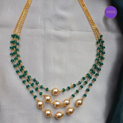 Three Layered Beaded Chain - Green & Purple