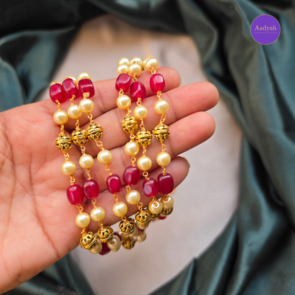 Three Layered Beaded Chain - Mint & Ruby