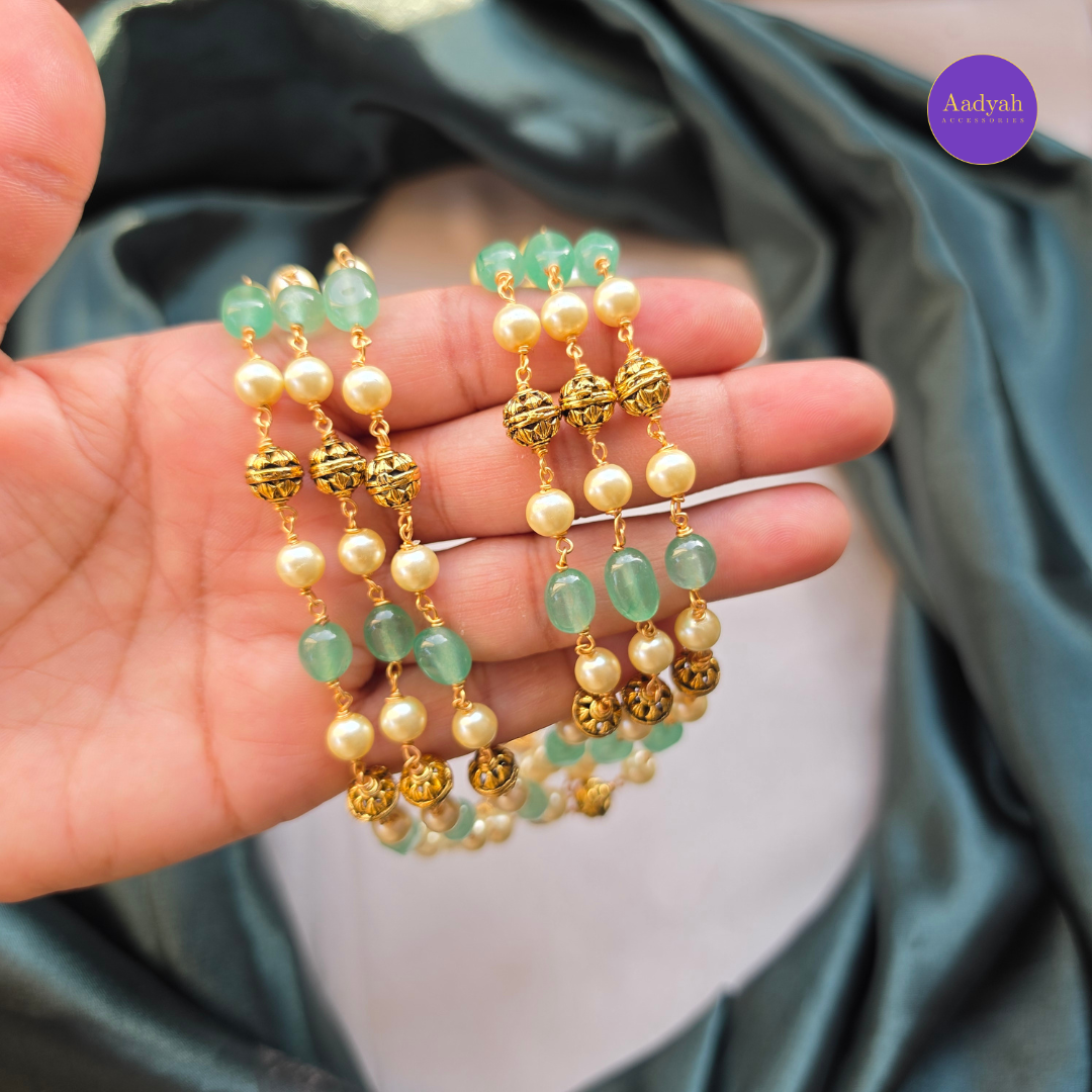 Three Layered Beaded Chain - Mint & Ruby