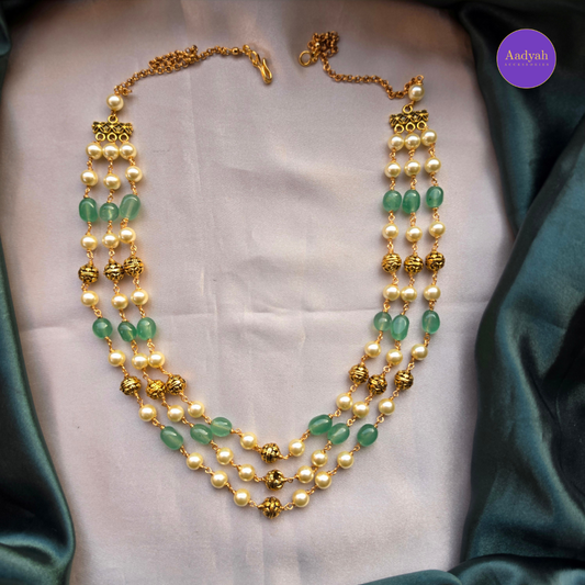 Three Layered Beaded Chain - Mint & Ruby