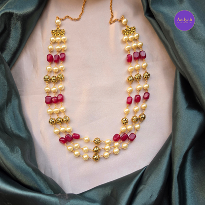 Three Layered Beaded Chain - Mint & Ruby