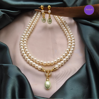 Two Layer Pearl Drop Mala Set - Mint