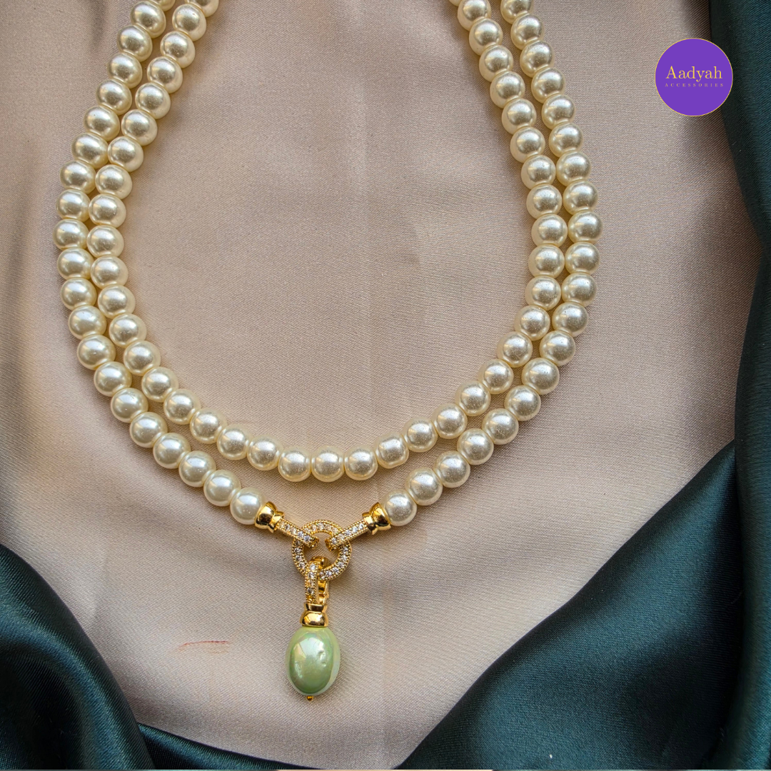 Two Layer Pearl Drop Mala Set - Mint