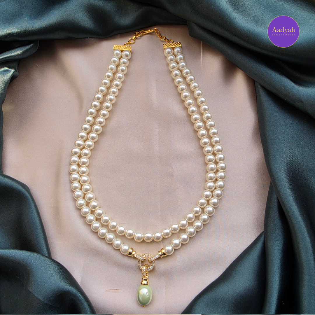 Two Layer Pearl Drop Mala Set - Mint