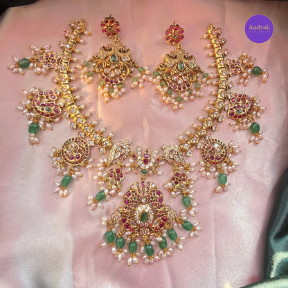 Venkateshwara Swamy Necklace Set - Mint Green