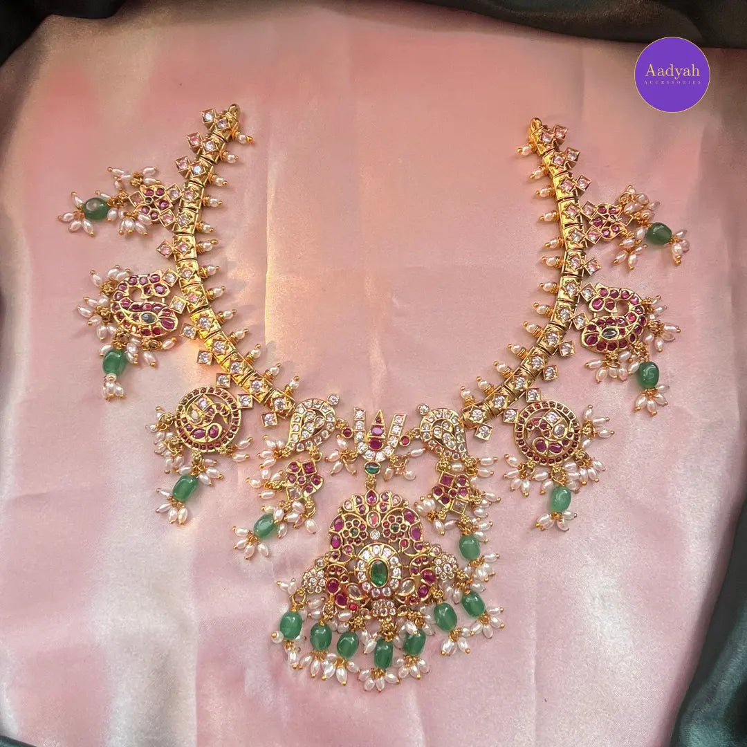 Venkateshwara Swamy Necklace Set - Mint Green