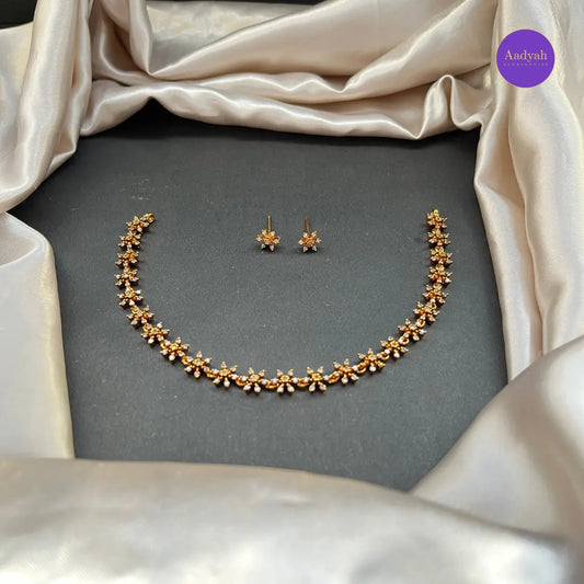White Floral Necklace Set - Gold with White
