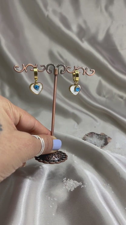 Heart Motif Evil Eye Earrings
