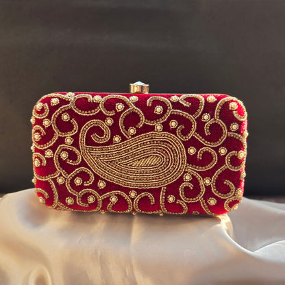 Designer Embroidery Velvet Box Clutch