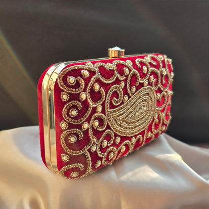 Designer Embroidery Velvet Box Clutch