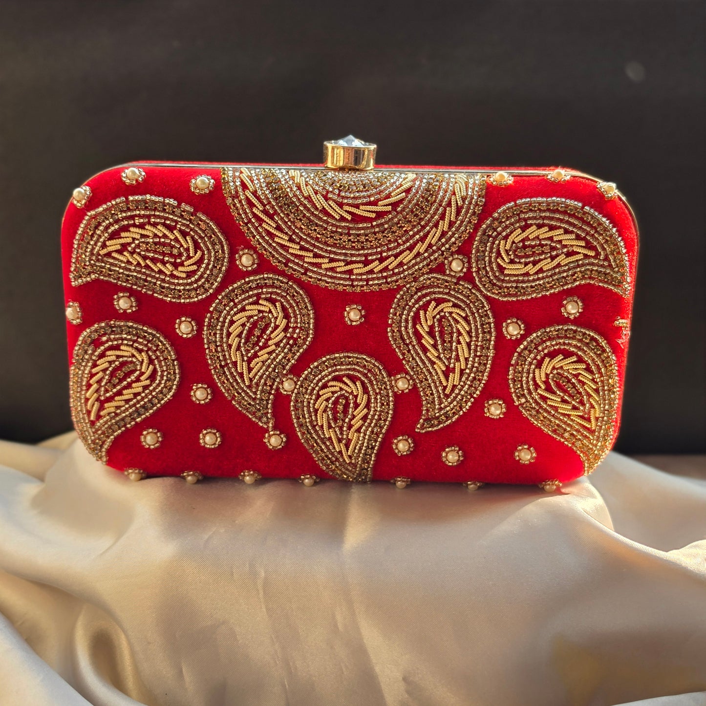 Designer Embroidery Velvet Box Clutch