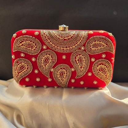 Designer Embroidery Velvet Box Clutch