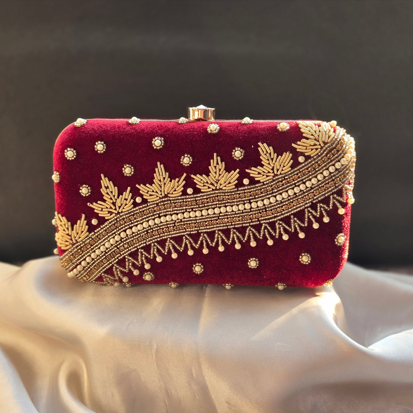Designer Embroidery Velvet Box Clutch