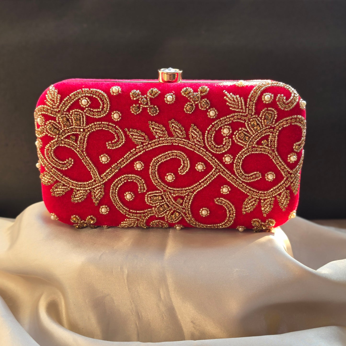 Designer Embroidery Velvet Box Clutch