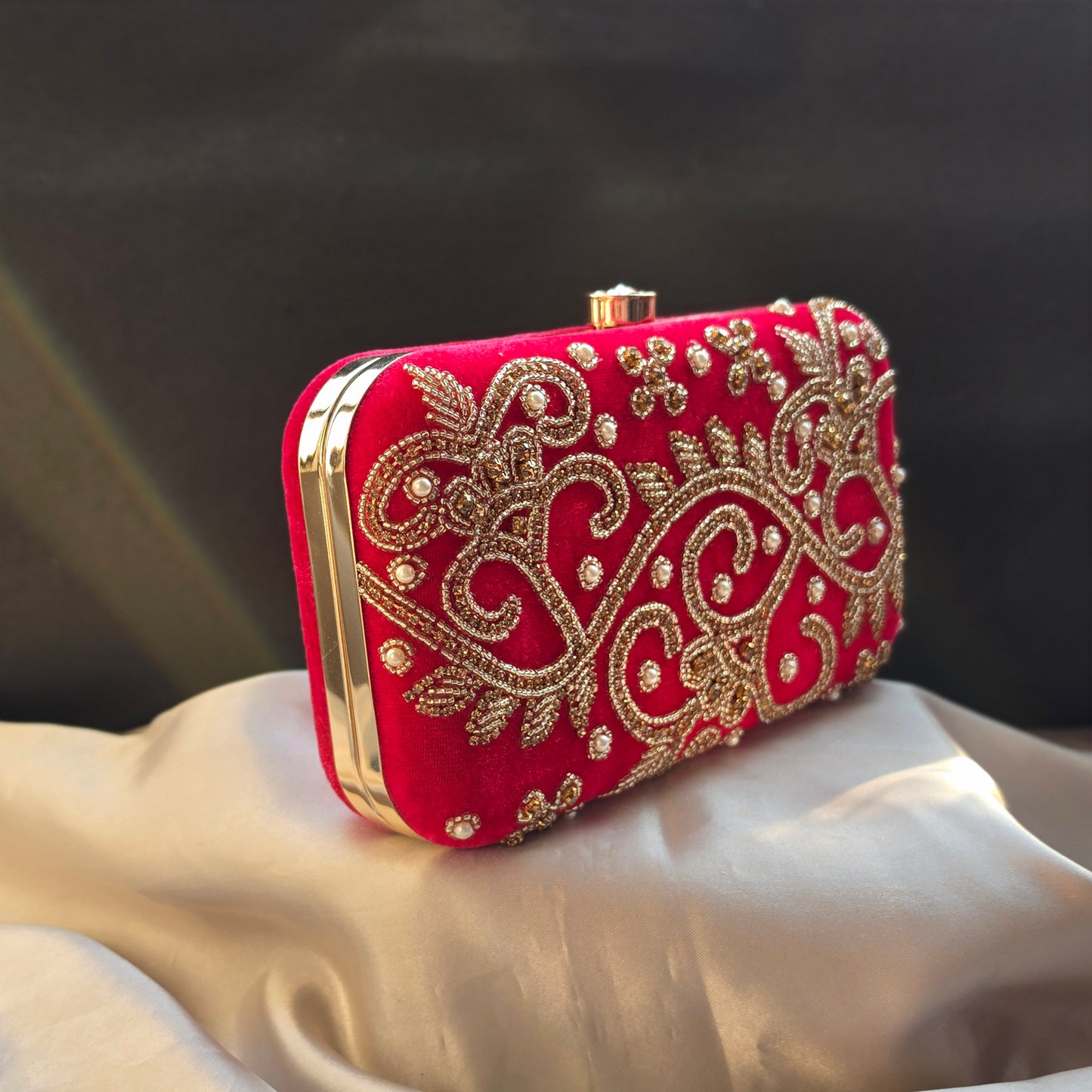 Designer Embroidery Velvet Box Clutch