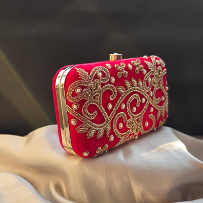Designer Embroidery Velvet Box Clutch