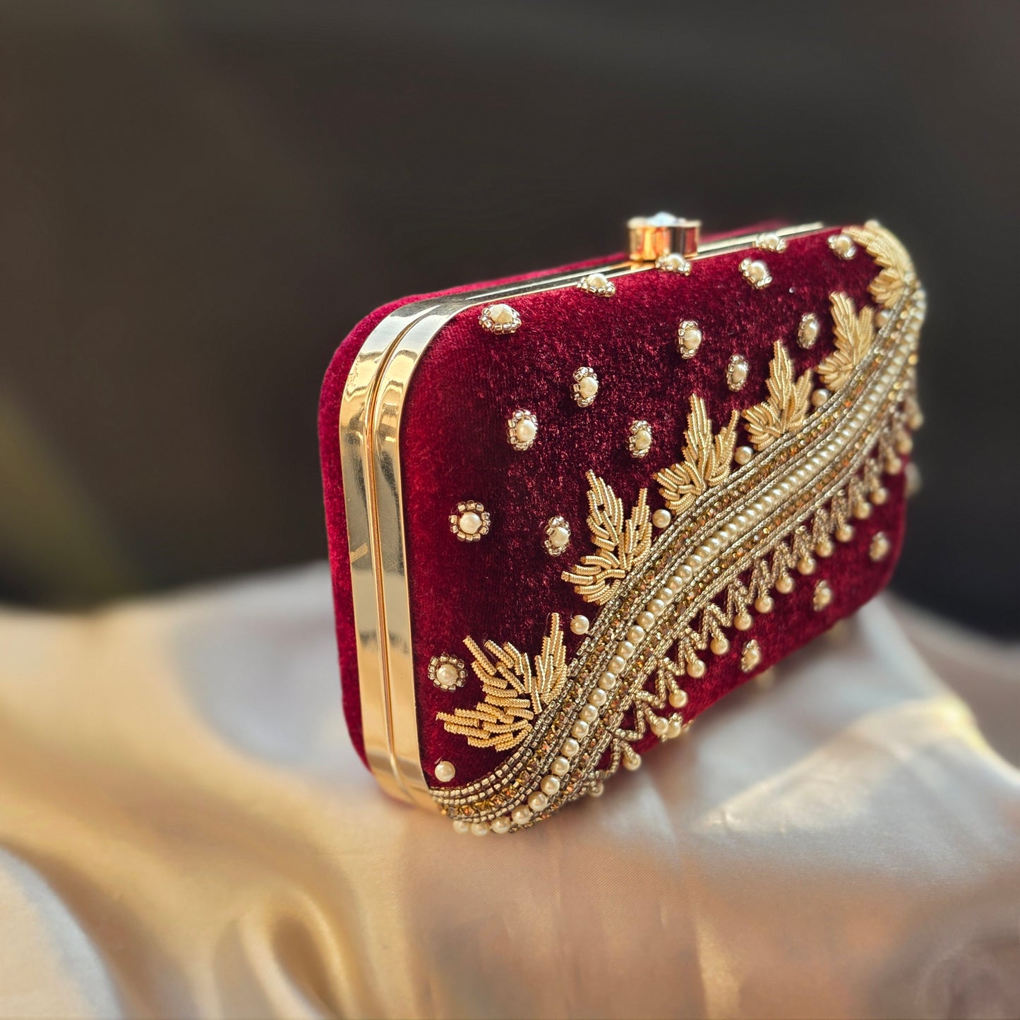 Designer Embroidery Velvet Box Clutch