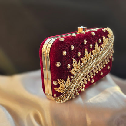 Designer Embroidery Velvet Box Clutch