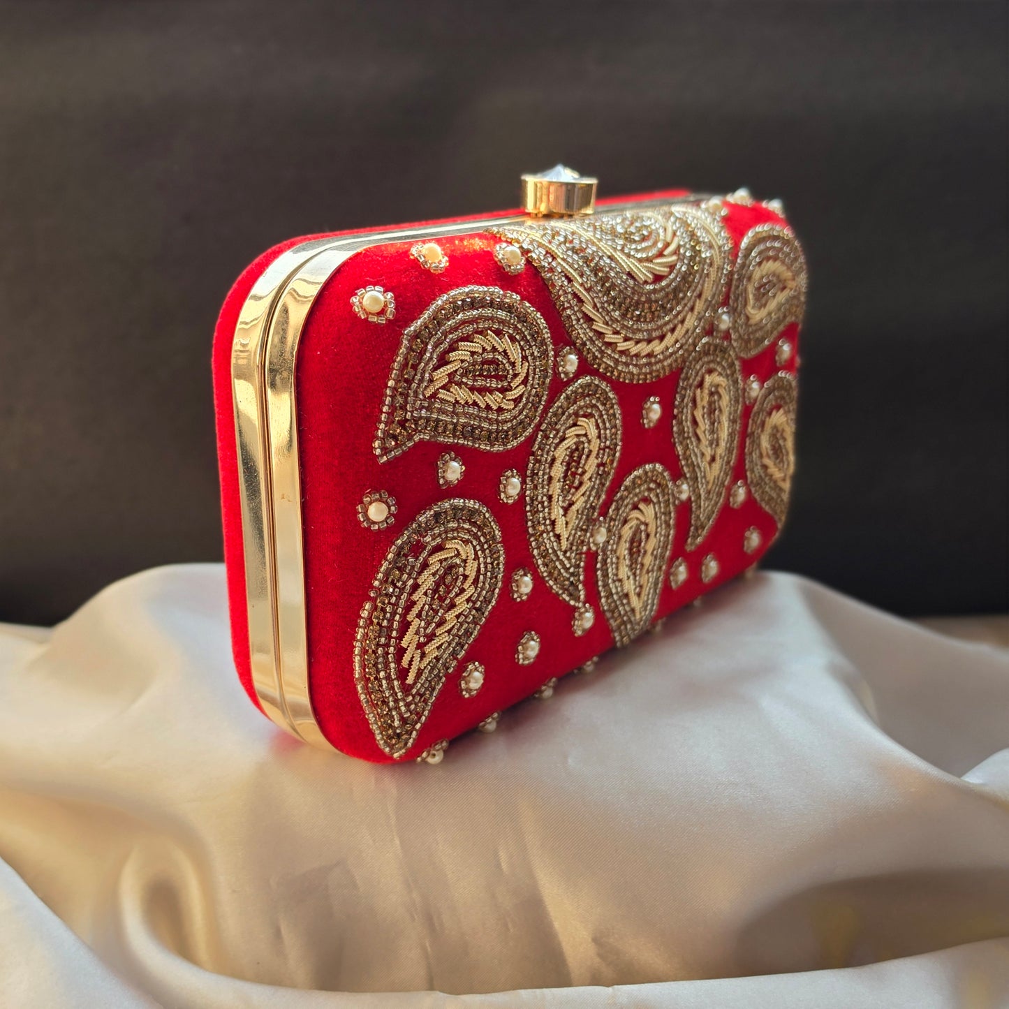Designer Embroidery Velvet Box Clutch
