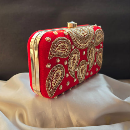 Designer Embroidery Velvet Box Clutch
